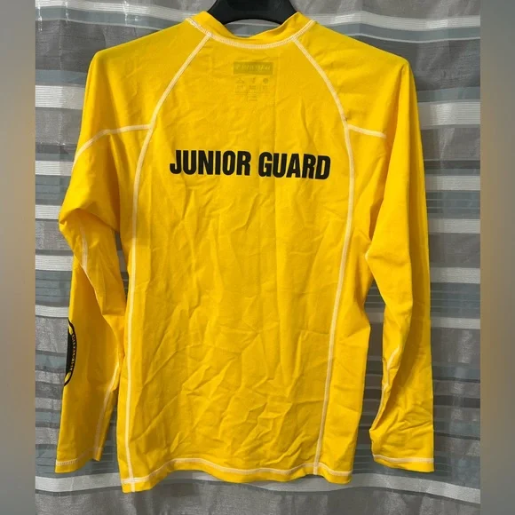 Kids UPF 50+Rash-guard Yellow Ocean Rescue Lifeguard Long Sleeve Shirt - Picture 2 of 9